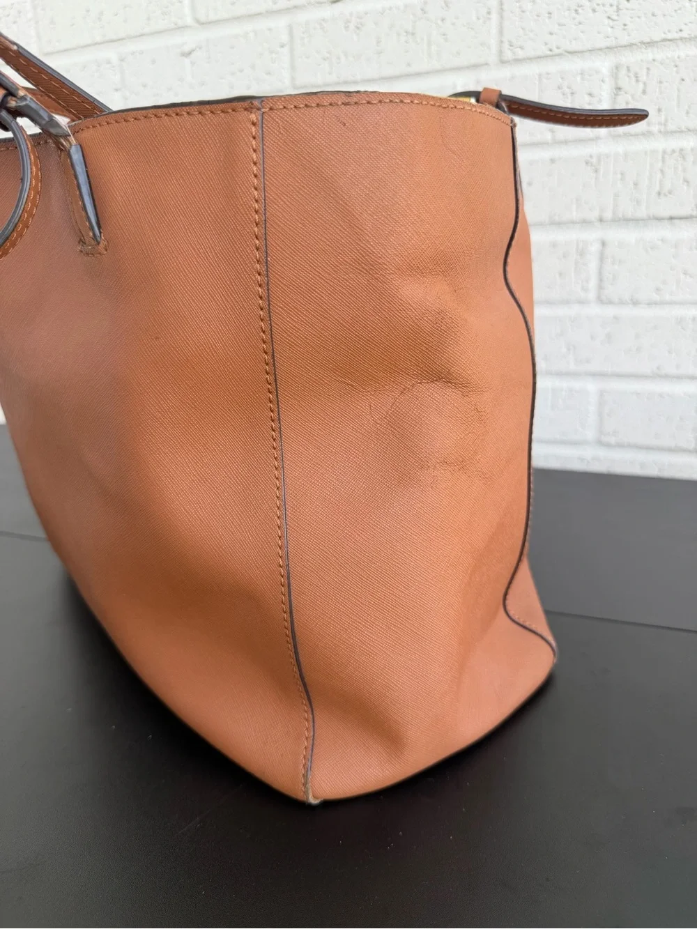 Tory Burch Caramel Leather Tote with Gold Logo